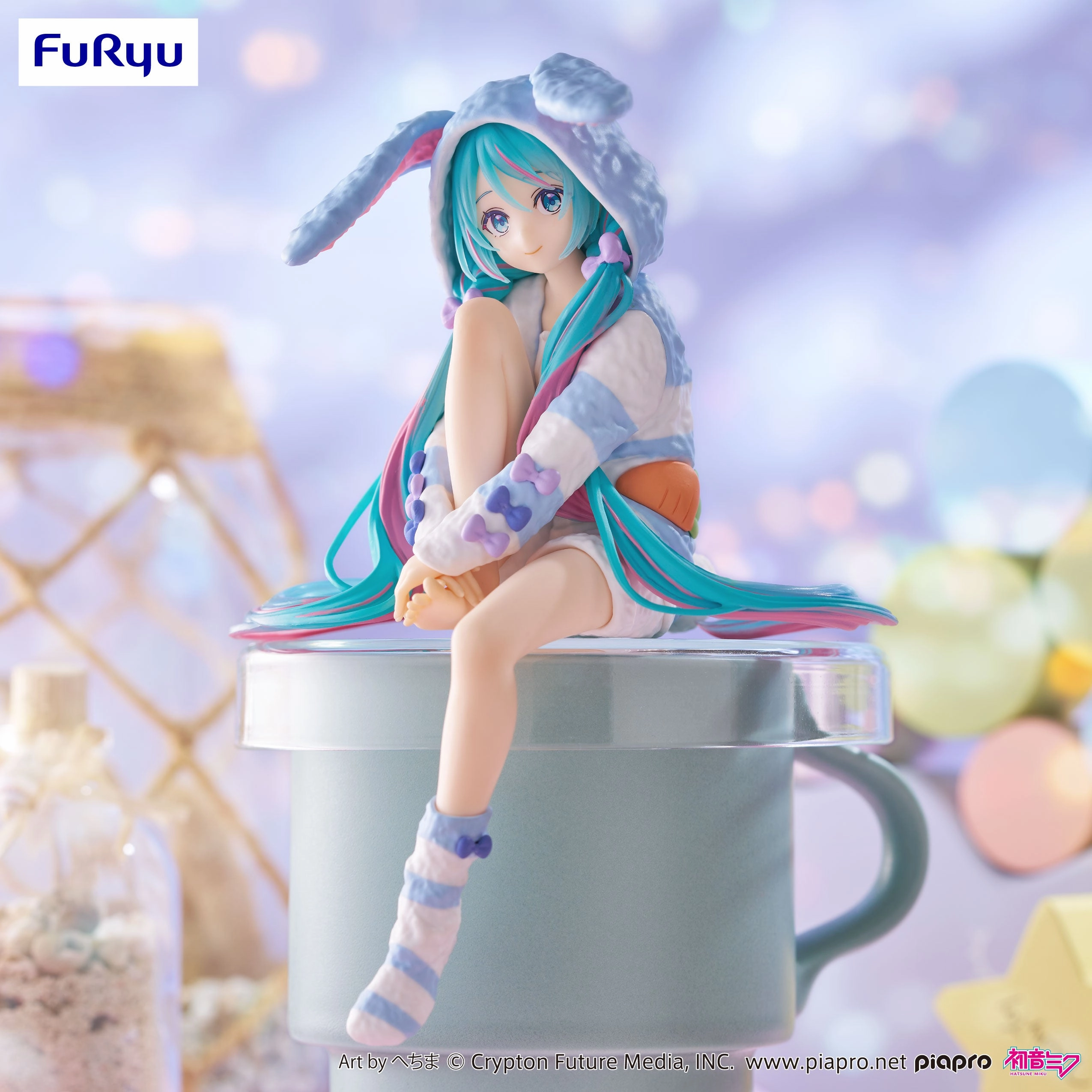 Themed Decor Hatsune Miku Noodle Stopper Figure Rabbit Ear Hood Pajama Blue Color ver